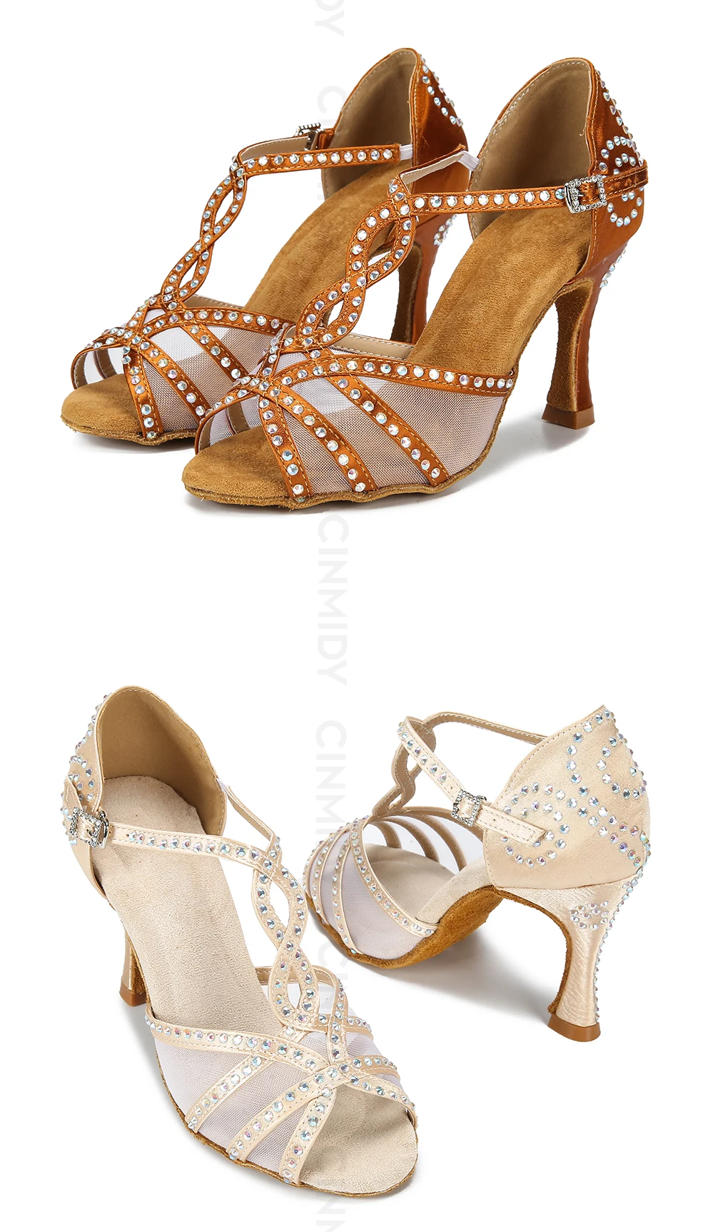 CINMIDY Mesh-Latin-Tanzschuhe für Damen, Satin-Tanzschuhe, bequeme Partyschuhe mit weicher Sohle, Salsa-Ballsaal-Tanzschuhe – Detail 3