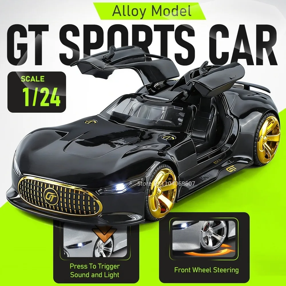 

1:24 Scale GT SLR 722S Miniature Model Supercar Toys Alloy Diecast Shock Absorption Doors Opened Sound Light Sports Car Ornament
