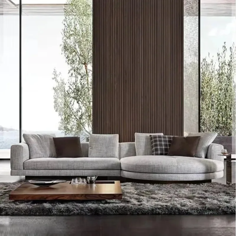 

Sofa cotton and linen fabric combination sofa living room large corner down sofa villa