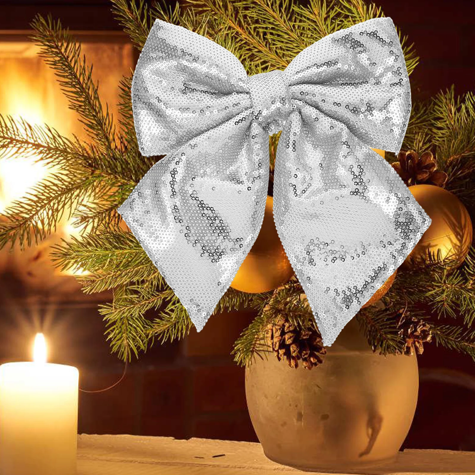 

Christmas Tree Bowknot with Glitter Finish Elegant Holiday Decor for Xmas Party DIY Decoration Sparkling Sequin Bow Sustainable