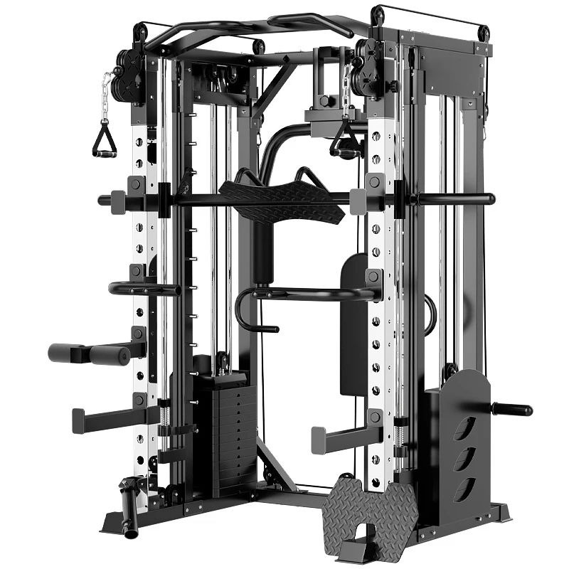 Power Cage Squat Rack with Smith Bar, LAT Pull-Down Systems, Cable Crossover Machine and Cable Attachment for Home Gym