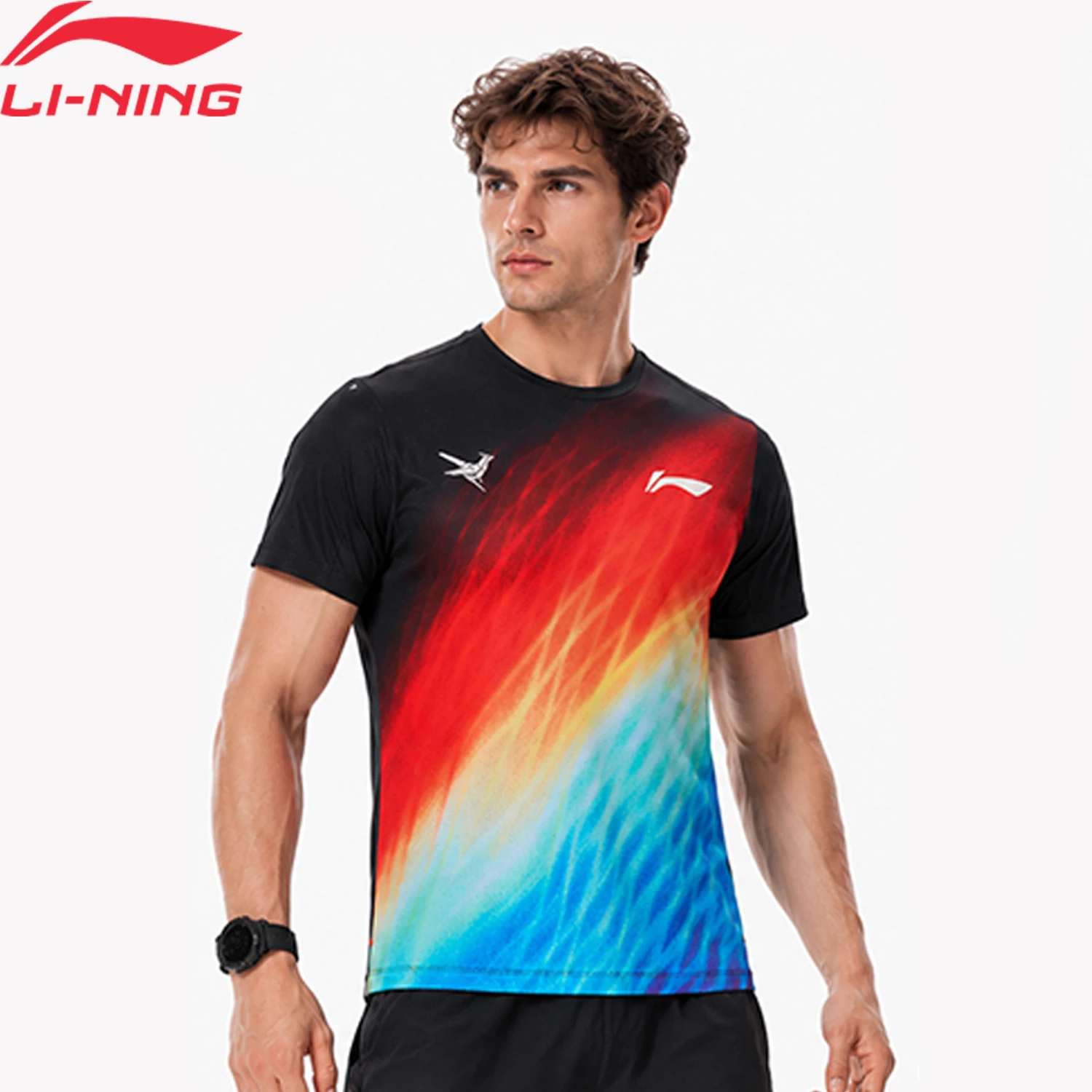 Li-Ning Men's Dragonflight Running T-shirt 100%Polyester Regular Fit Round Neck LiNing Professional Sports Tops ATSW903