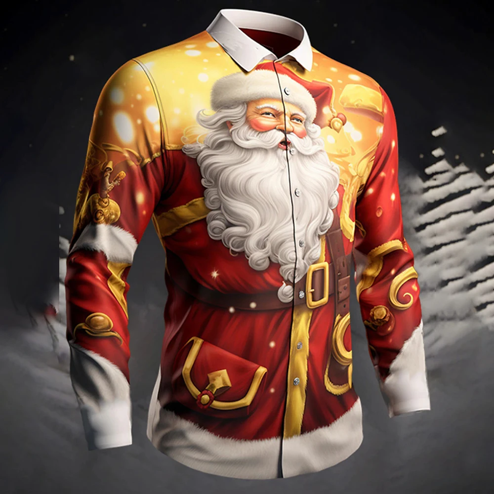 Heren Damesmode Creatieve kerstoverhemden 3D-print Kerstman Grafische tops met lange mouwen Losse casual comfortabele kleding