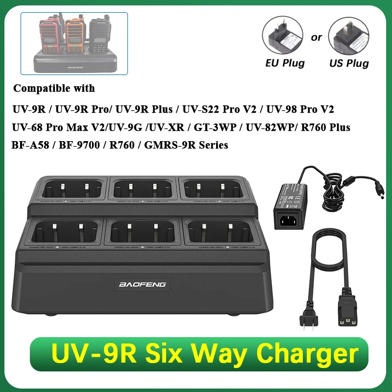 

Baofeng UV-9R Pro Plus Six Way Charger UV-68 Pro Max Multi Battery Charger UV-98 Pro UV-S22 BF-9700 Charger Adapter Rapid Charge