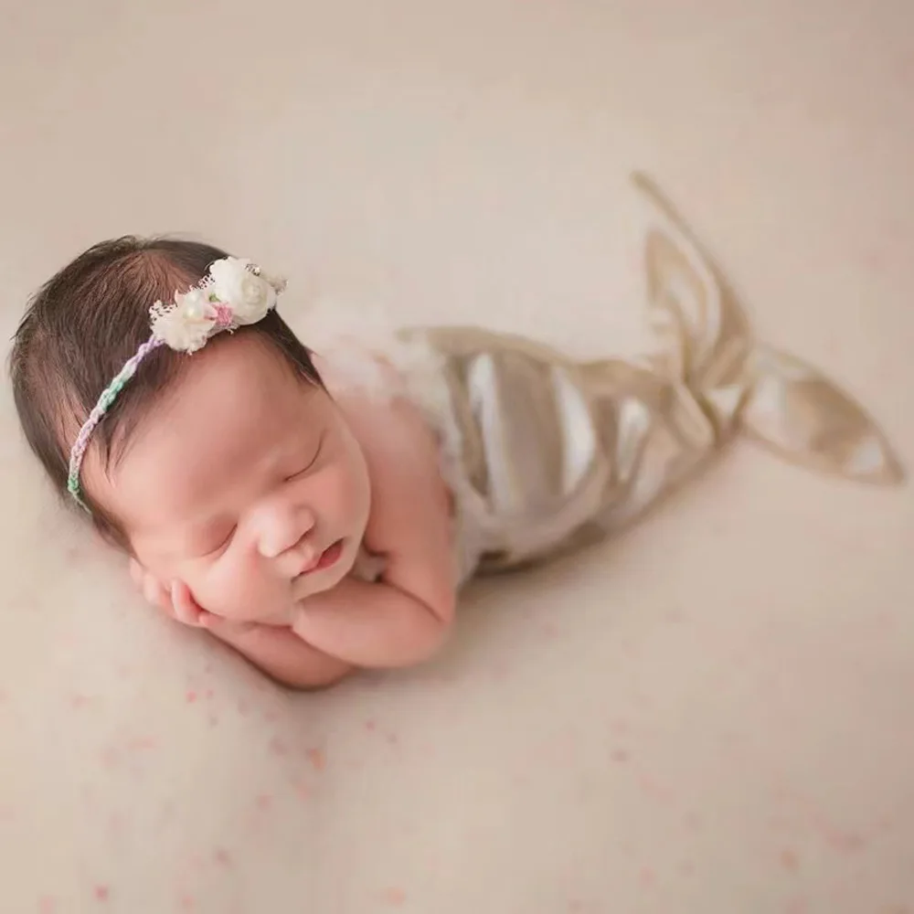 Mermaid Style Newborn Photography Baby Costume,Jumpsuit And Headwear Set,for Boy Girl Infant Studio Photo Shoot Prop Accessories