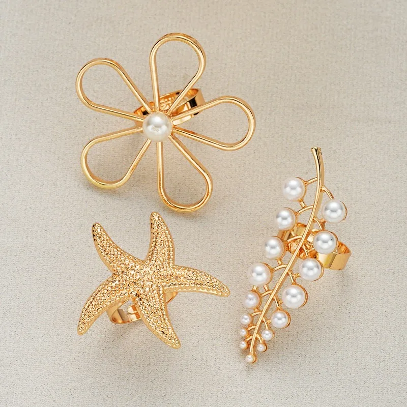 

European and American exaggerated metal women's ring summer ocean style fake style women's ring jewelry three piece set