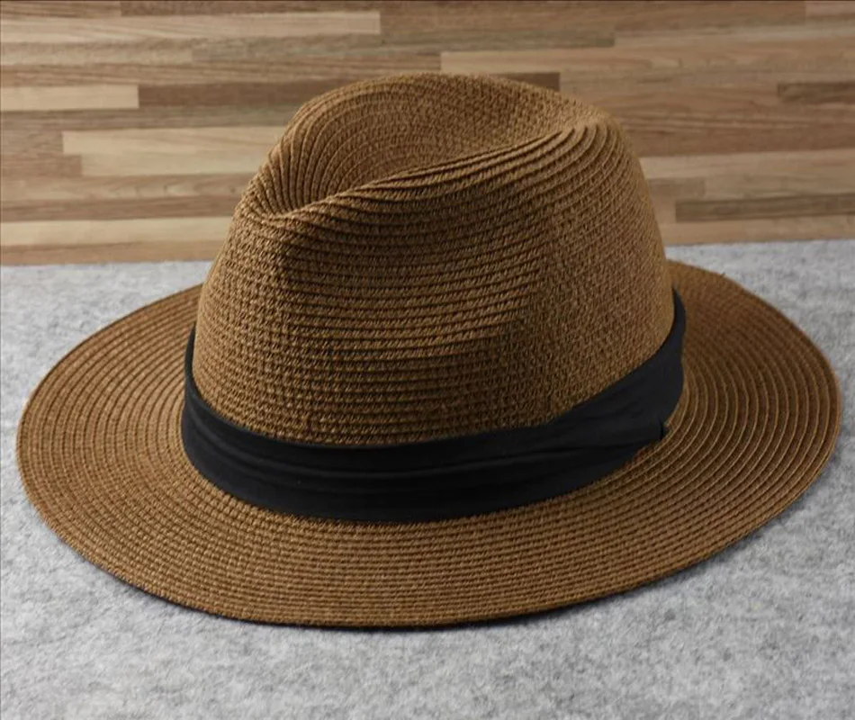 Sobre o tamanho chapéu de sol de palha para homens cabeça grande 62cm chapéus panamá masculino pesca ao ar livre praia dobrável jazz chapéu superior