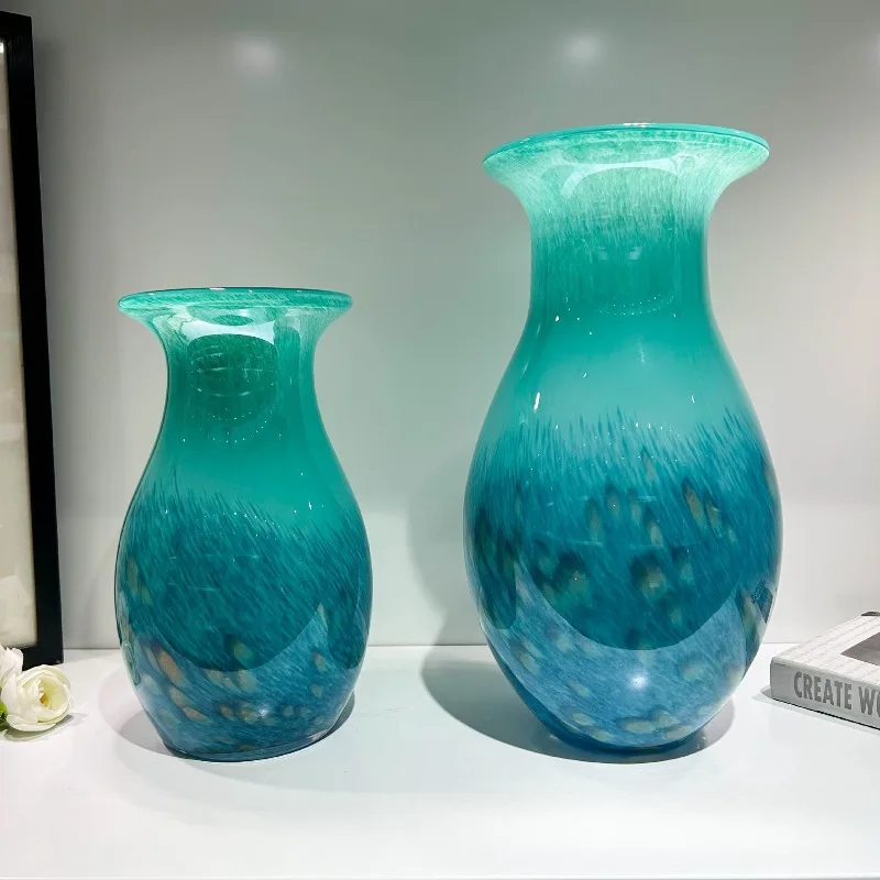 Gradual change Peacock plume handmade large diameter glazed vase, advanced ornaments