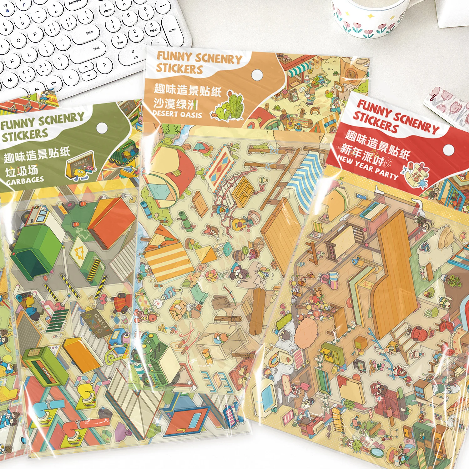 

HEYBAO3&4 10PCS Cute casual mini suite 3D landscape stickers, DIY tiny house scenes, perfect daily gift for parent-child bonding