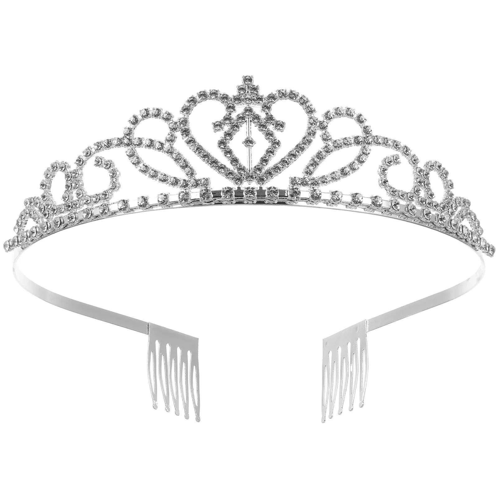 

Wedding Tiara Silver Rhinestone Alloy Hairband Crown Bridal Hair Loop Small Comb Secure Grip for New Year Engagement Party Use