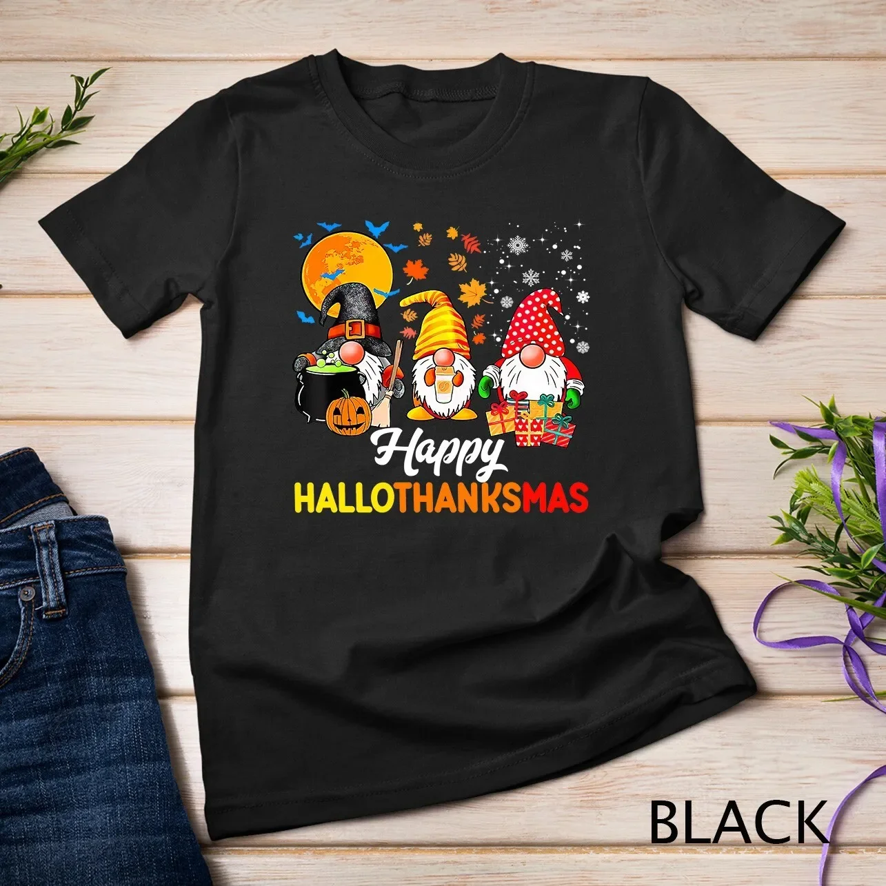 Гномы Хэллоуин День Благодарения Рождество Happy Hallothanksmas футболка унисекс