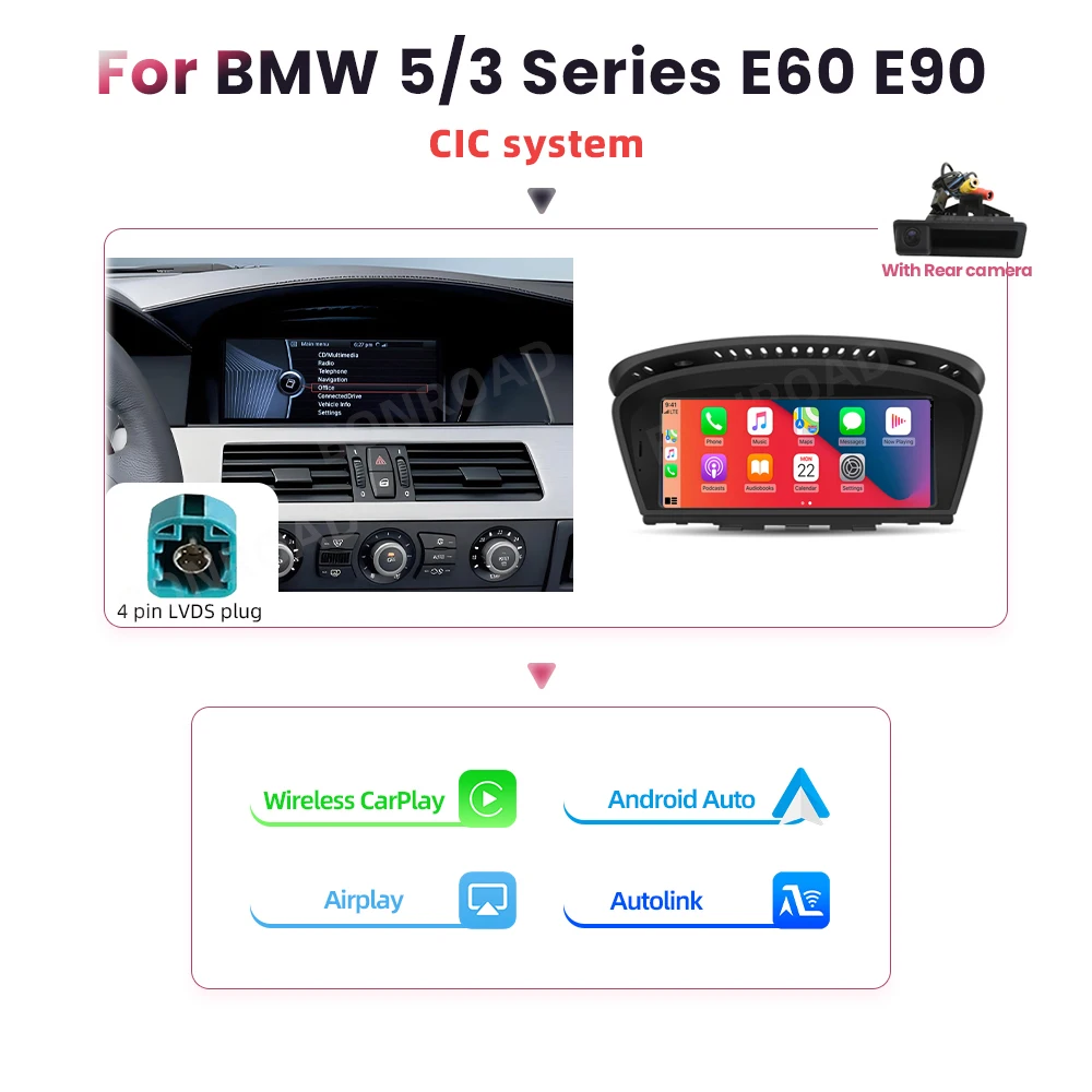 BONROAD Draadloze Carplay Touchscreen Voor BMW 3 5-serie E60 E61 E62 E63 E90 E91 E92 Autoradio Multimedia Speler Stereo GPS