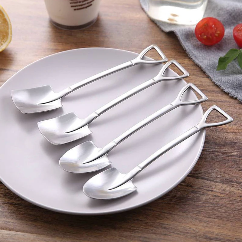 1/4Pcs Stainless Steel Shovel Spoons Cutlery Coffee Tea Spoon Ice Cream Dessert Fruit Party Scoop Kitchen Restaurant Tableware