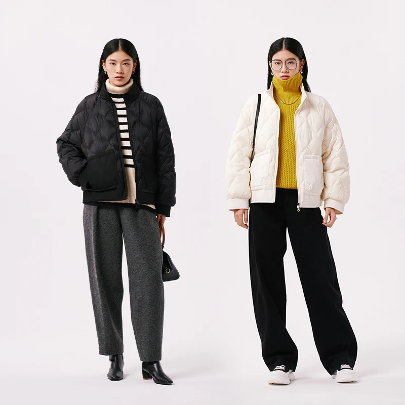 Chericom 여성용 패딩 재킷 퀼팅 디자인 대비 색상 양면 포켓 스탠드업 칼라 따뜻한 푸퍼 경량 코트 Y299015Y