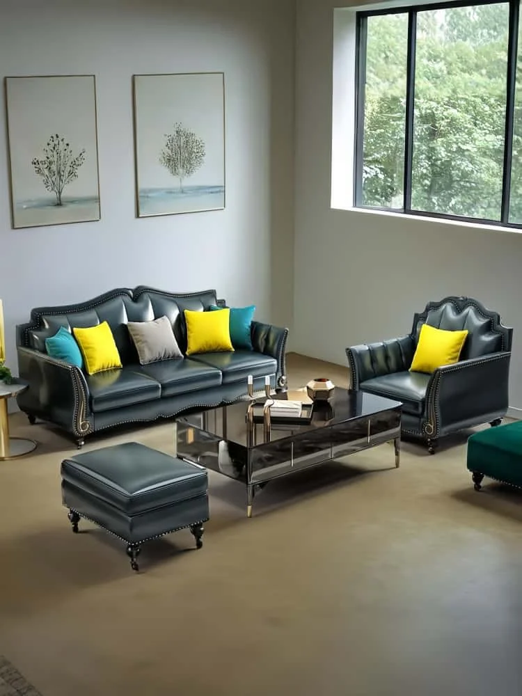 

American light luxury sofa small apartment solid wood three or four Italian Nordic simple living room creative retro leather