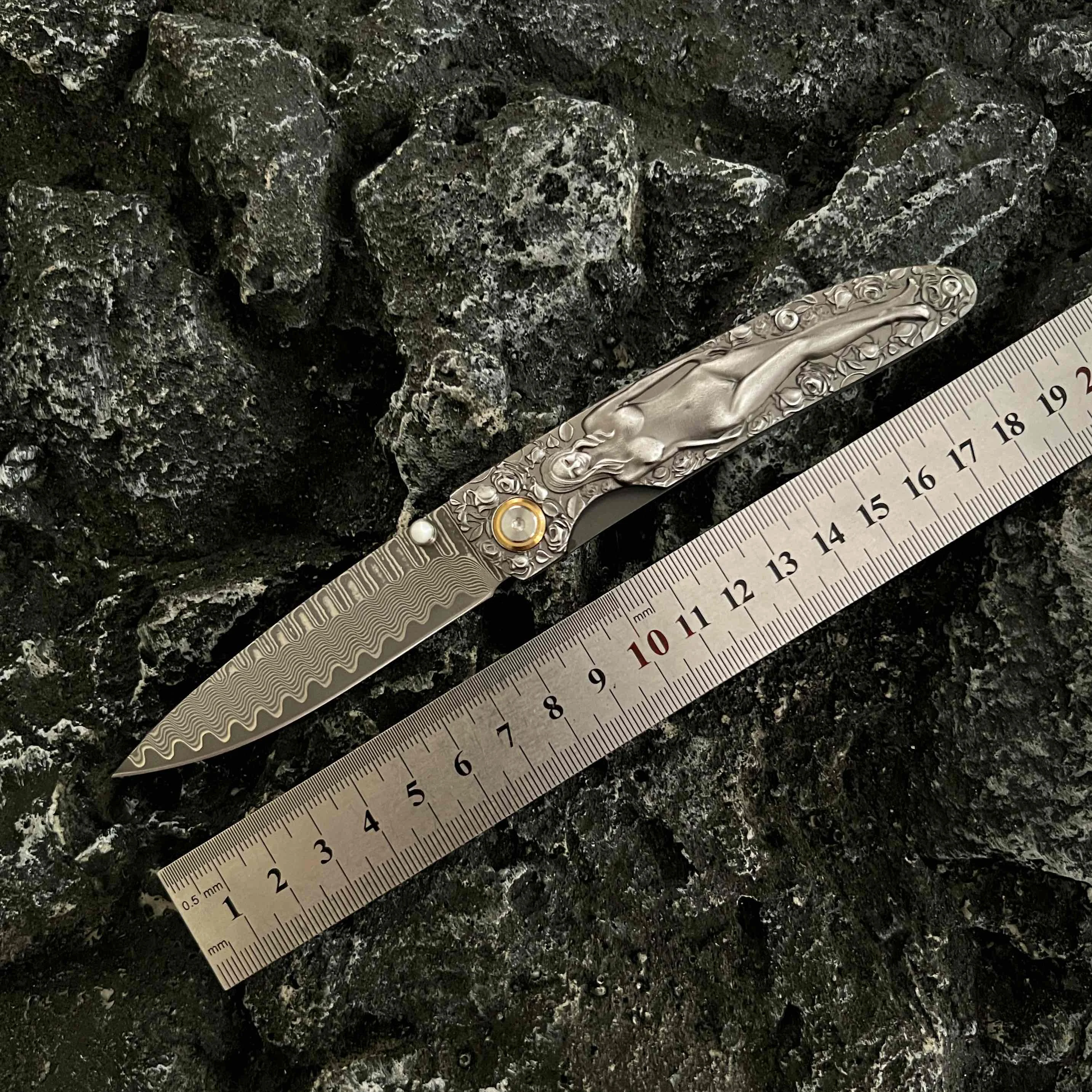 

Paodin Musa Beauty Pocket Folding Knife Damascus Blade Steel Engraving Handle Tactical Camping Hunting EDC Survival Tool Knives