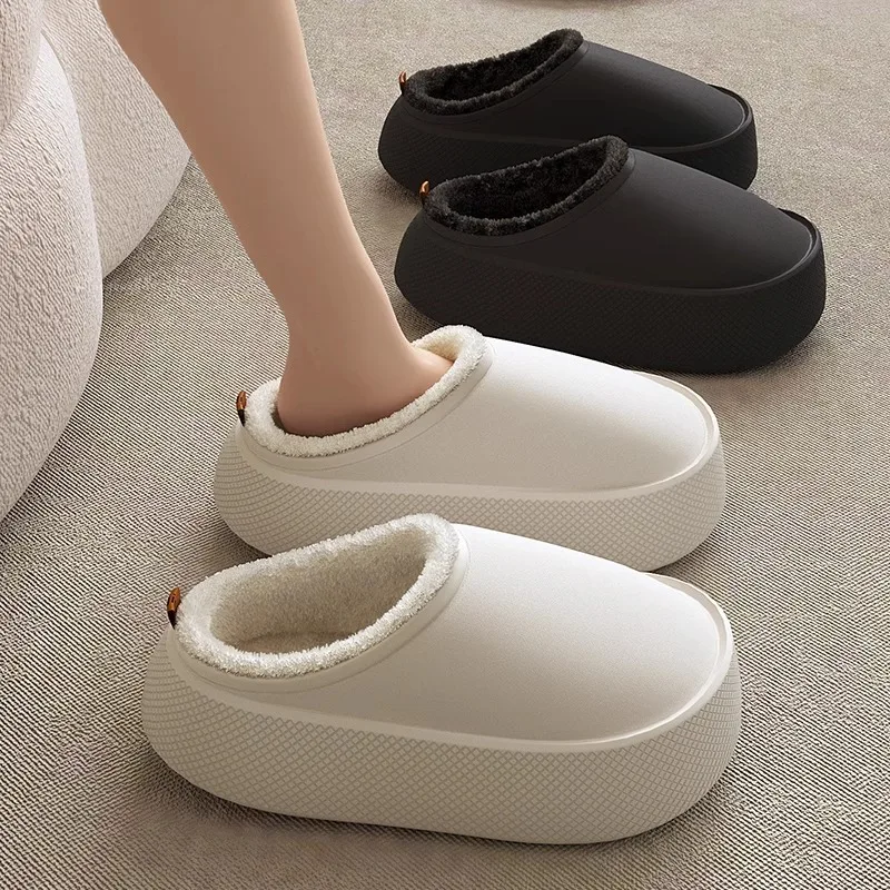 Waterproof Slippers for Men Winter Home Plush Warm Cotton Shoes 6 Cm Platform Eva Slippers Couples Lightweight Comfortable Shoes