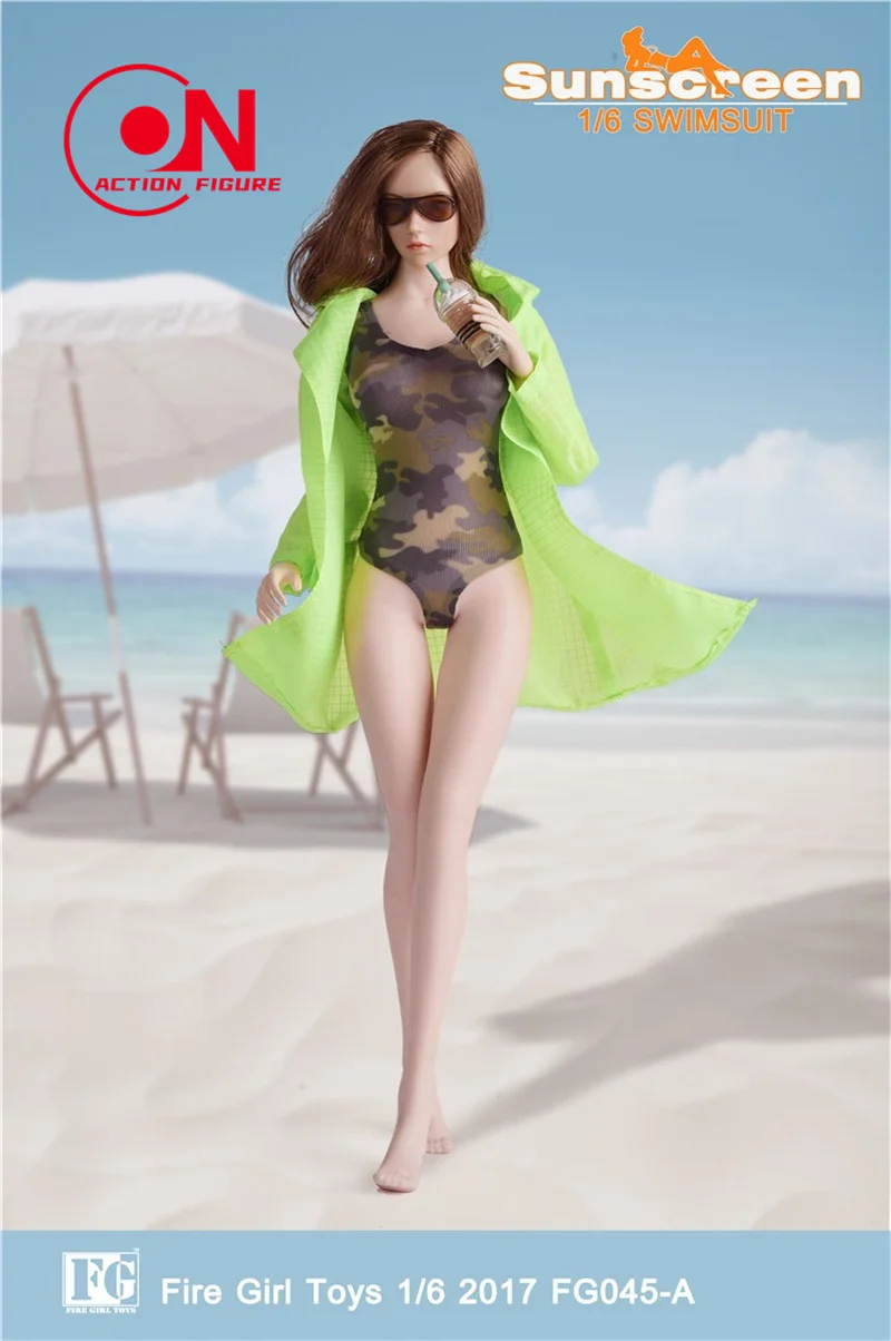 Fire Girl Toys FG045 1/6 Scale Camouflage Swimsuit Sexy Bikini Sunscreen Suit Fit 12" Female Action Figure In Stock