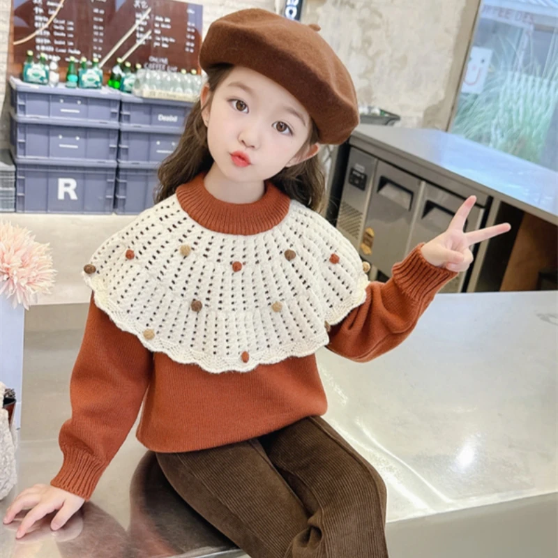 

Girls Sweater Wool Coat Kids Tops Knitting 2023 Cute Thicken Warm Winter Autumn Velvet Cottons Toddler Children's Clothing