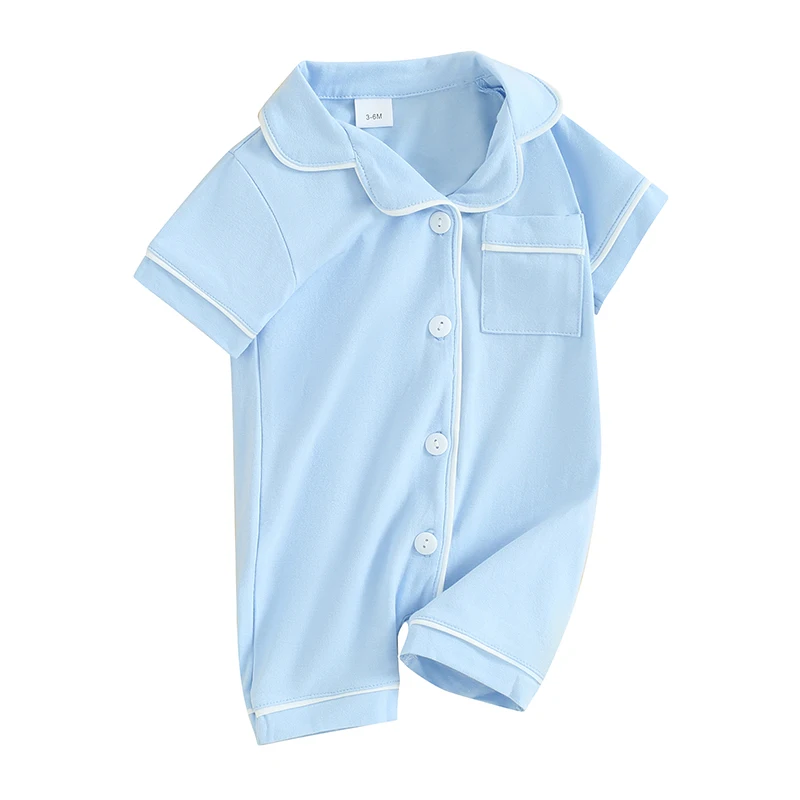 Newborn Baby Boys Girls Doll Collar Rompers Summer Short Sleeve Button Jumpsuit Infant Bodysuit 0-24M