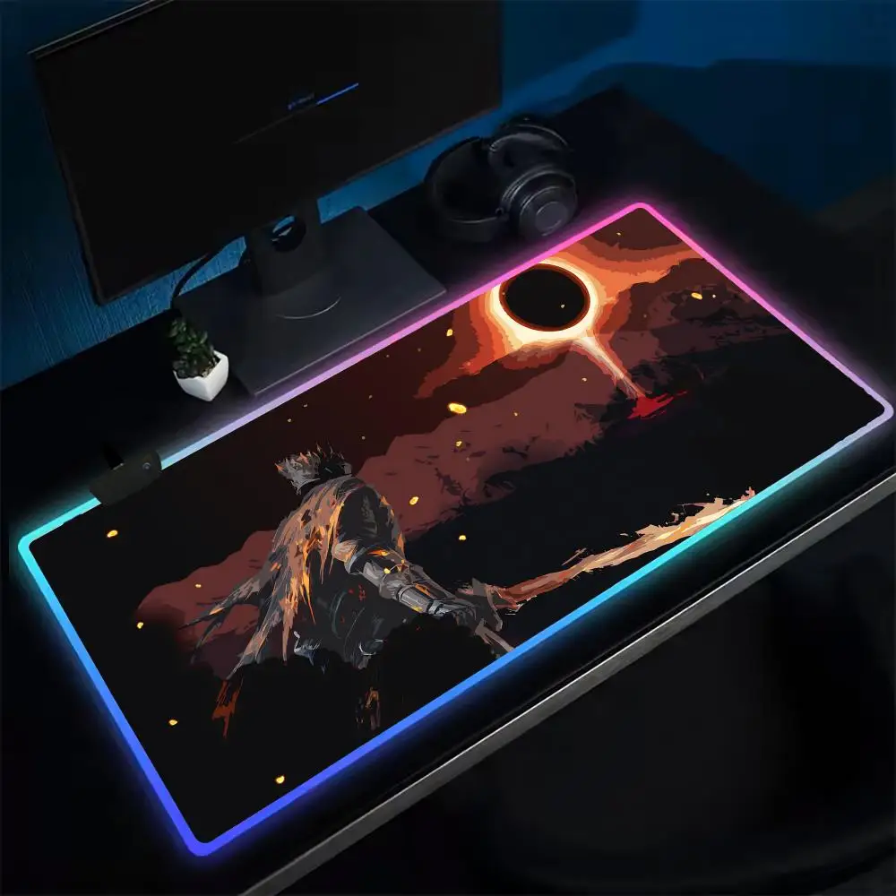 D-DARK S-SOULS 3 Mouse Pad Anime Gaming Mouse Pad LED Table Pads Backlit Rubber Desktop XXL Mousepad RGB Desk Mats