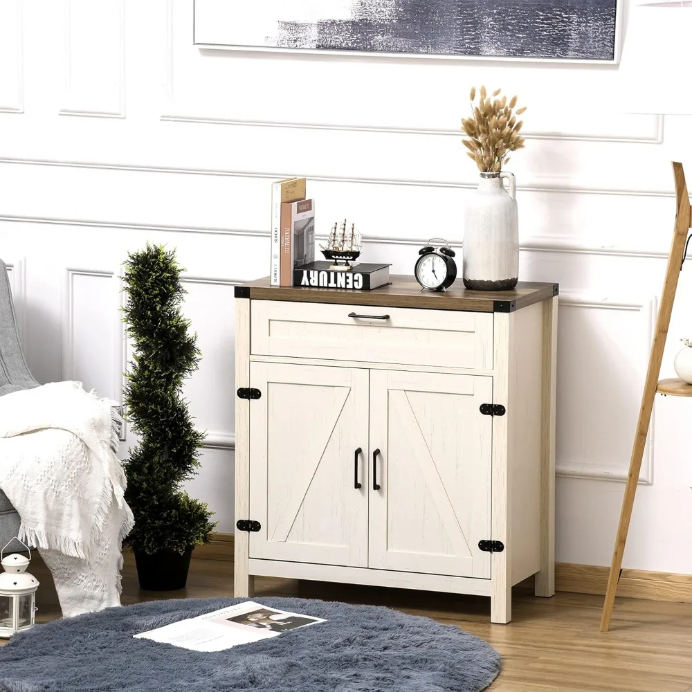 Factory Direct 2026 Sideboard Storage Cabinet 2 Barn Doors Drawer Farmhouse Buffet Distressed White