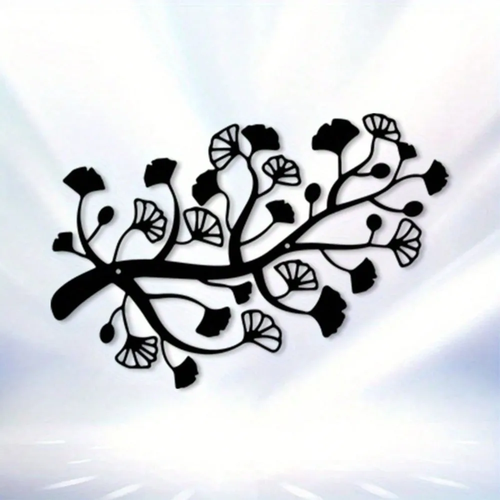 Ginkgo Leaf Branch Metal Wall Art Vintage Black Botanical Decor with Exquisite Veining for Home Office