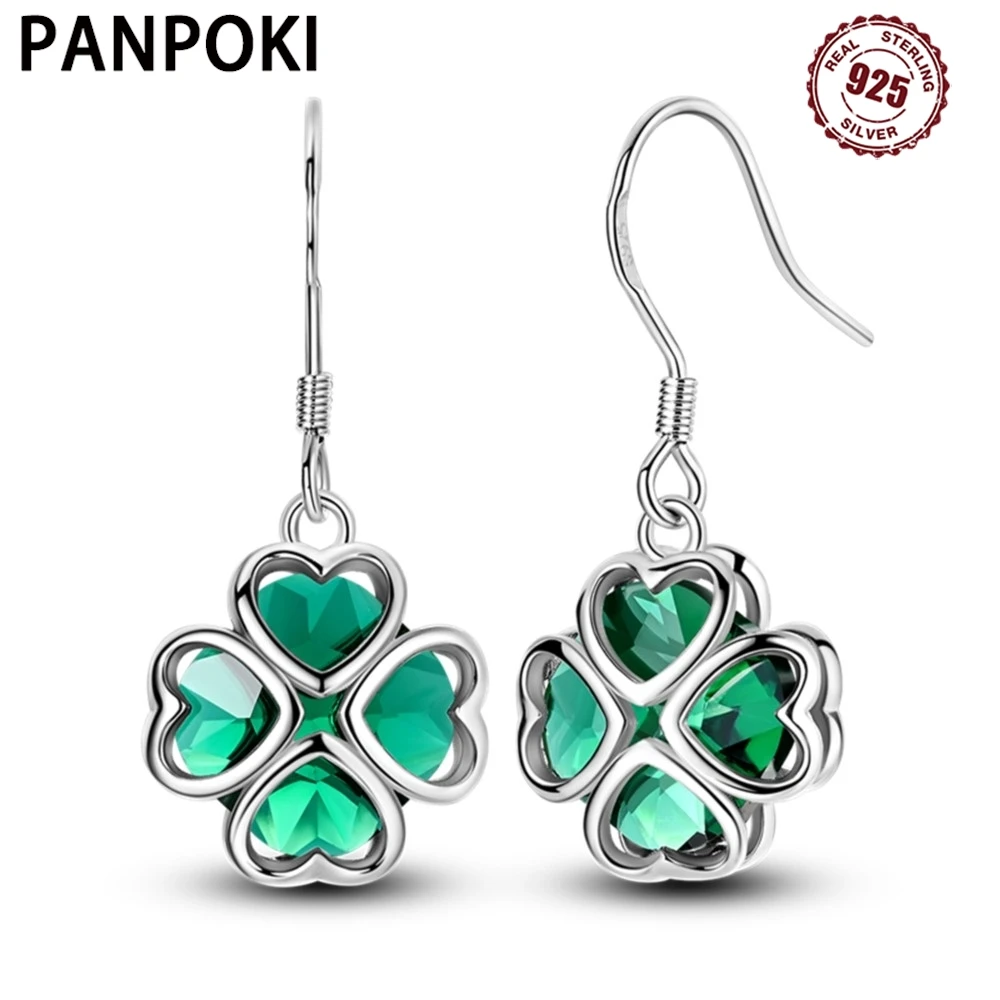 

PANPOKI стерлингового серебра 925 пробы GreenClover, серьги-капли с символом удачи, женские серьги, очаровательные модные универсальные вечерние ювелирные изделия, подарки