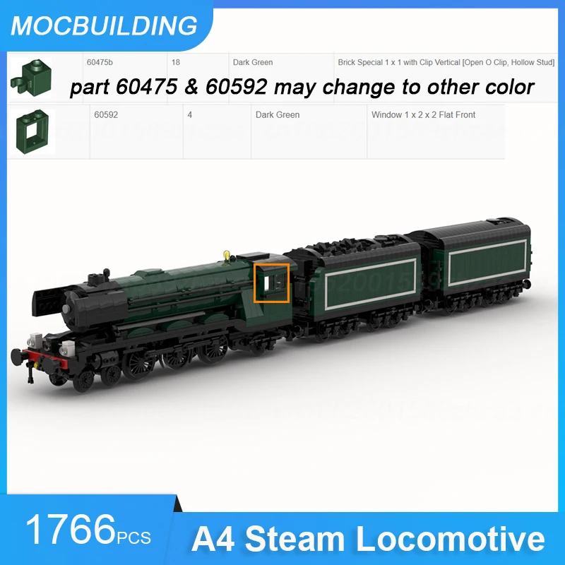 MOC Building Blocks Lner Classe A4 Locomotiva a vapore Modello di treno FAI DA TE Assemblare Mattoni Trasporto Giocattoli creativi Regali 1766PCS