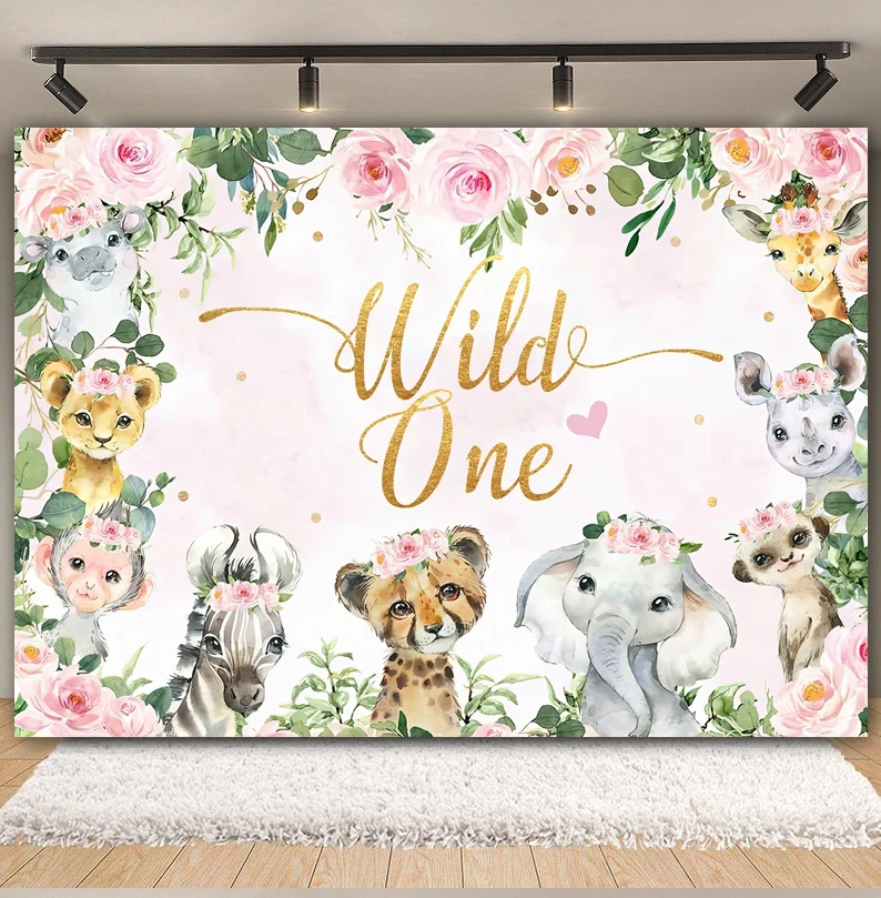 Tropical Jungle Safari Animals Backdrop Girl Wild One Forest Flower Baby Shower Birthday Photography Background Photo Studio