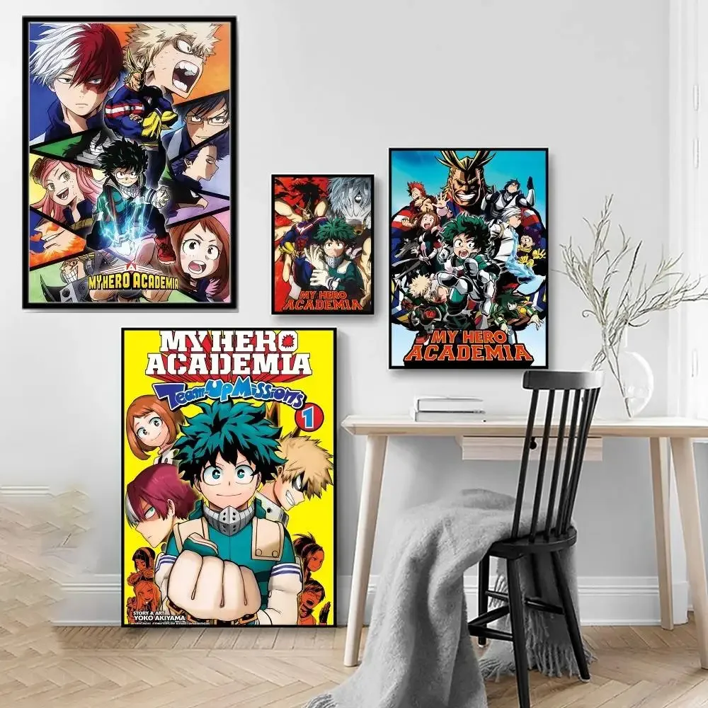 Anime M-My Hero AcademiaS Hochwertiges Druckposter, wasserdichte Wandkunst, Filmposter für Wohnzimmer, Schlafzimmer, Retro-Raumdekoration, Geschenk