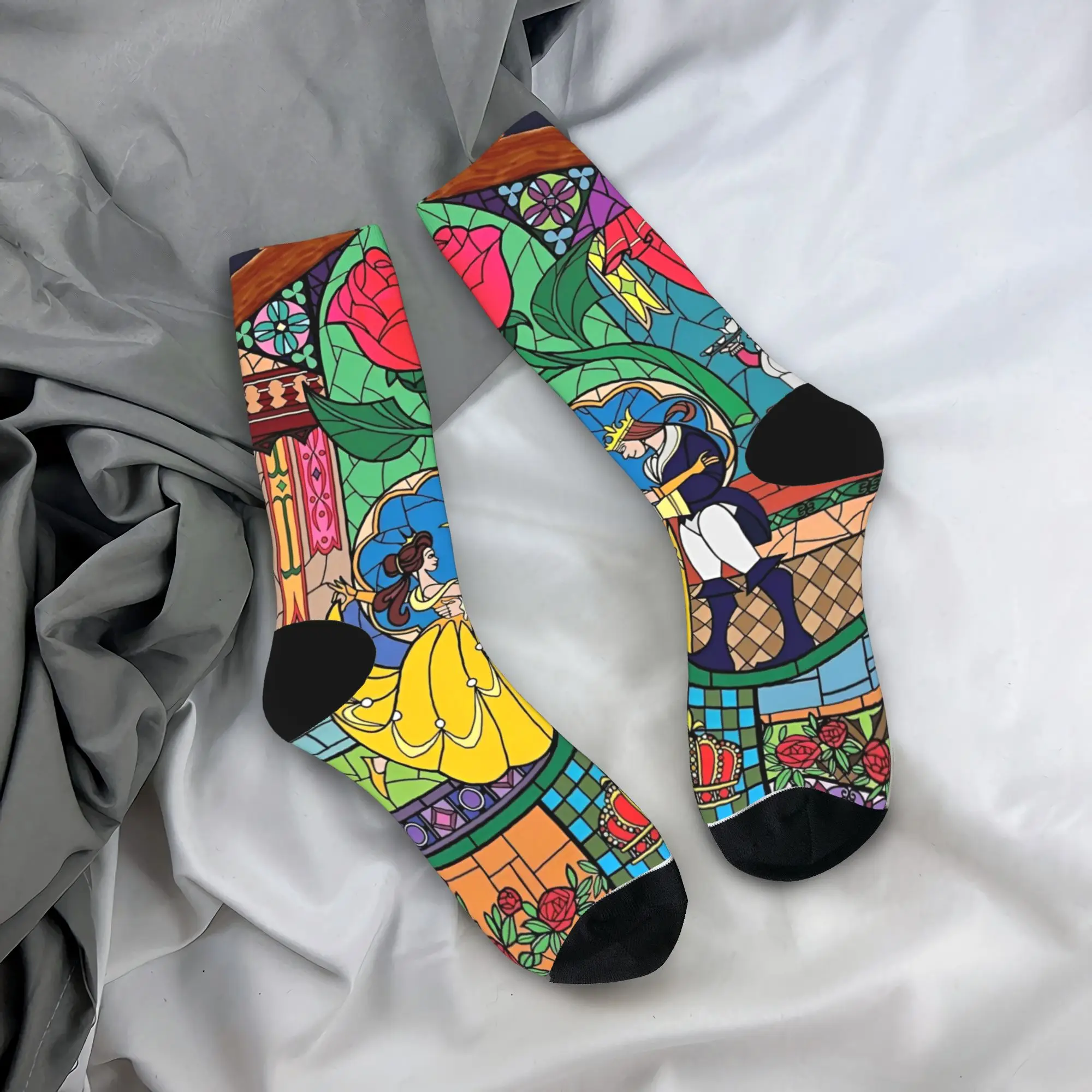 Adults Men Socks Beauty and The Beast  Stockings Spring Funny Quality Socks Custom Skateboard Non Slip Socks