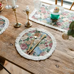 European and American pastoral plant flower placemat doilies Evening napkin lace tabletop placemat yarn-dyed table cloth