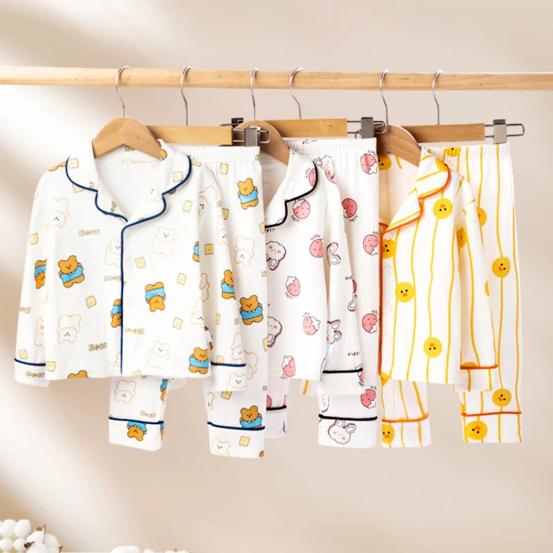 

Spring Autumn Children Pajamas Boys Girls Long Sleeve Two Pieces Cotton Sleepwear for Kids omewear Night Suits