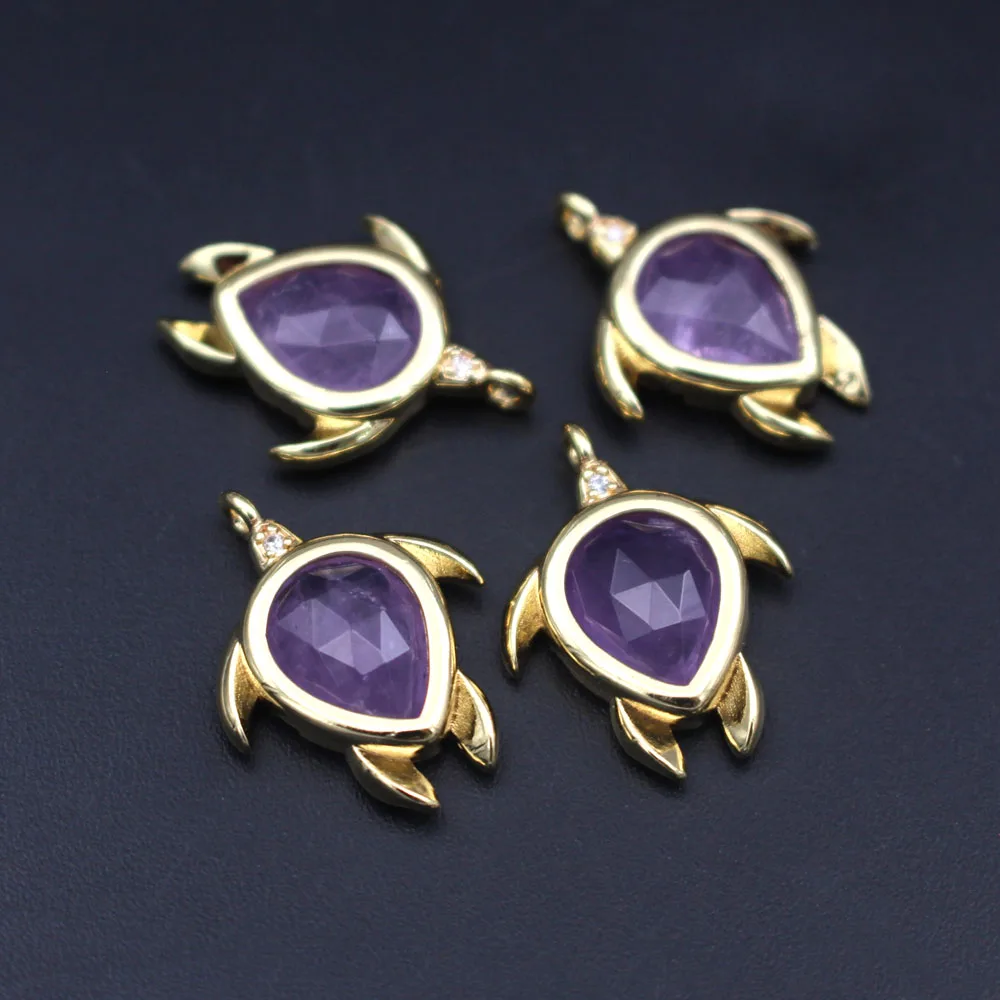 10pcs DIY Jewelry Accessories Turtle Shape Natural Blue Amazonite Quartz Stone Pendant CZ Charms for Earrings Bracelet Necklace