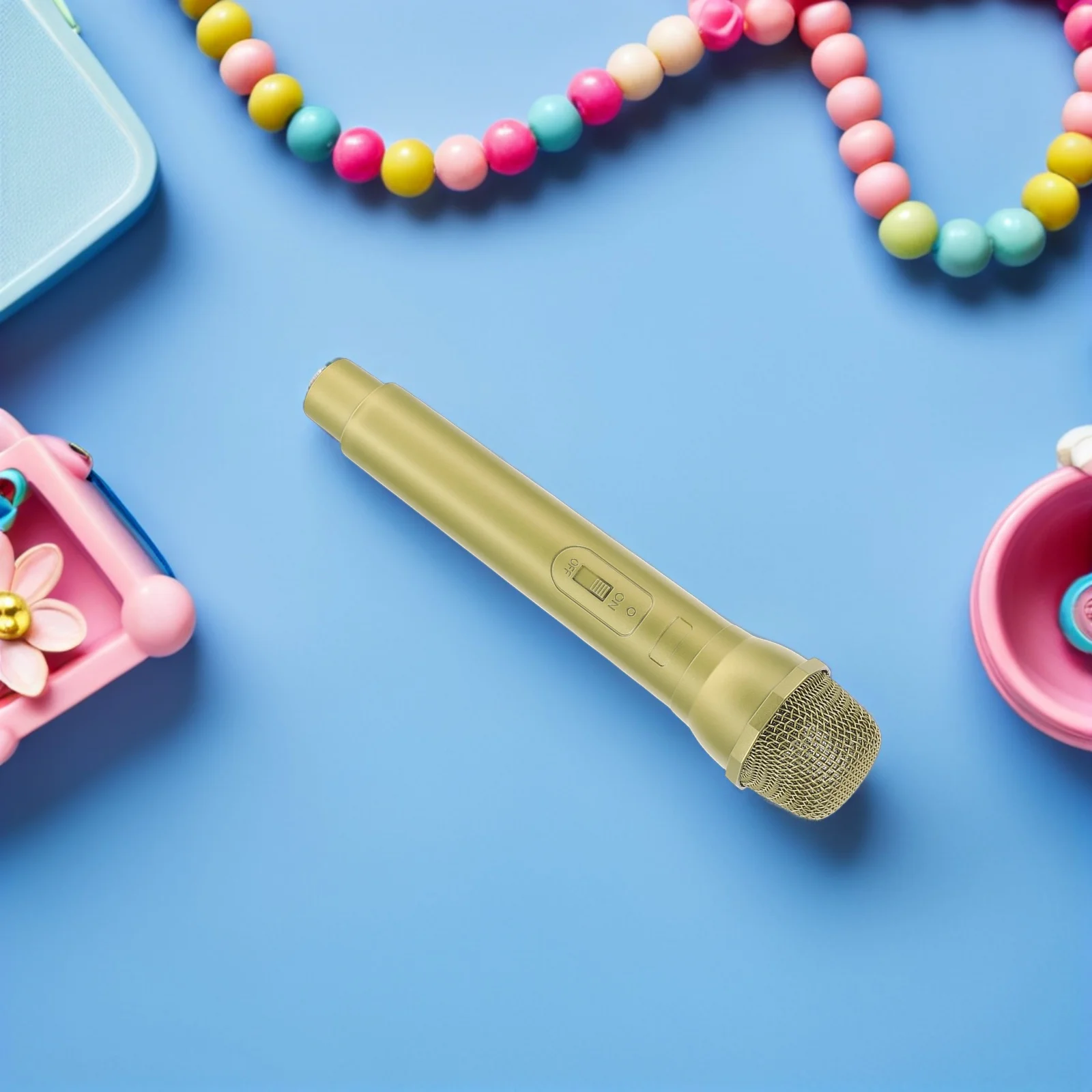 2개 세트 가짜 마이크 소품 금색 사실적인 모형 어린이 놀이용 카라오케 공연 무대 의상 파티 용품