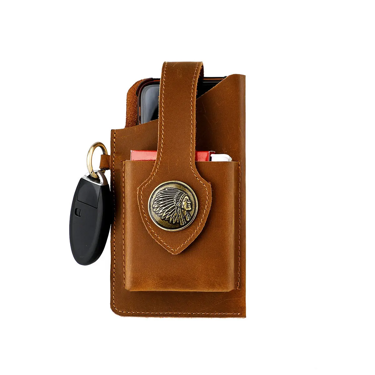 Vintage Top Layer Leather Multi-Functional Pouch for Men Cigarette Case & Lighter Holder Navajo Style Phone Key Organizer Pouch