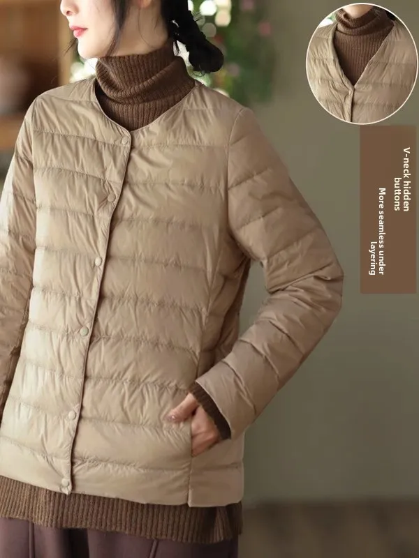 

Женское пуховое пальто с эффектом похудения, большие размеры, свободная круглая теплая верхняя одежда с внутренней стороны, легкое повседневное зимнее пальто