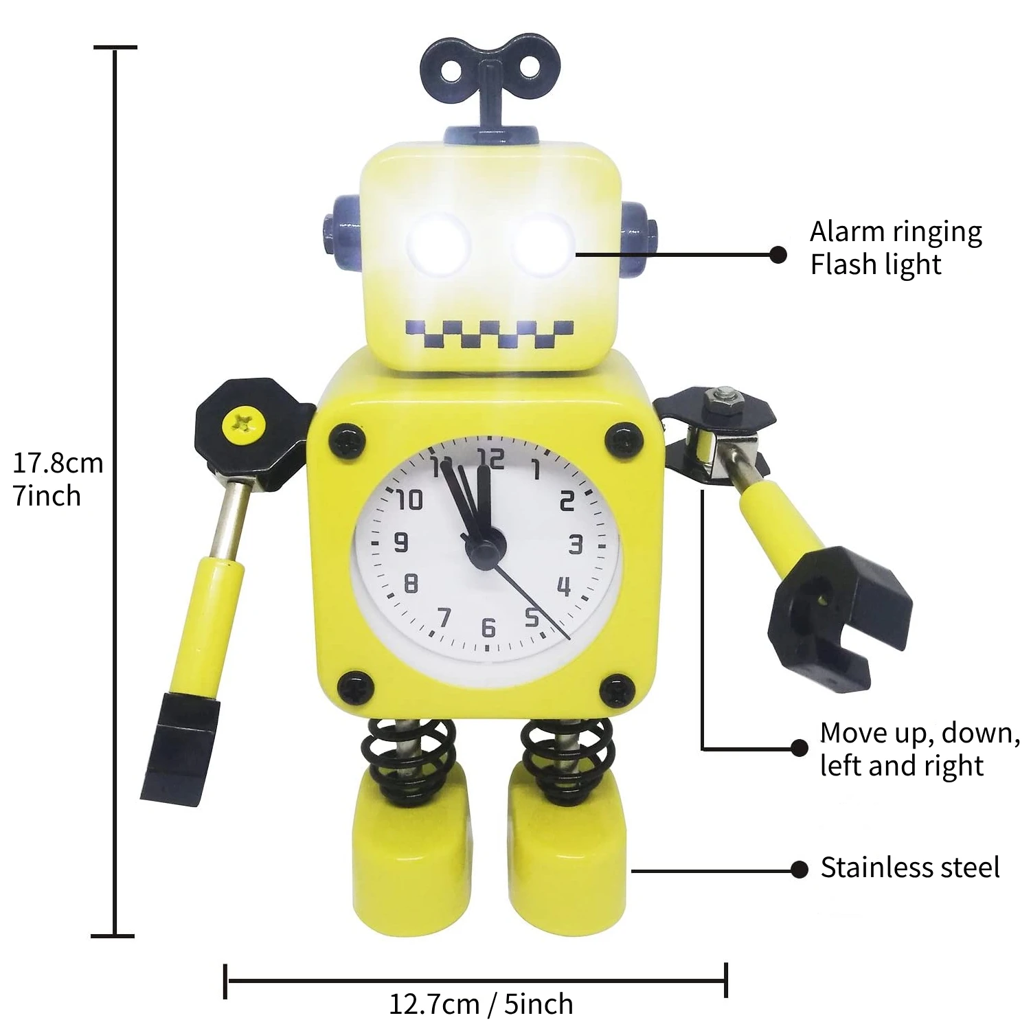 Robot Alarm Clock, Non-Ticking Wake-up Clock with Flashing Eye Lights and Rotating Arm, Gift for Kids, Funny Decoration for Desk