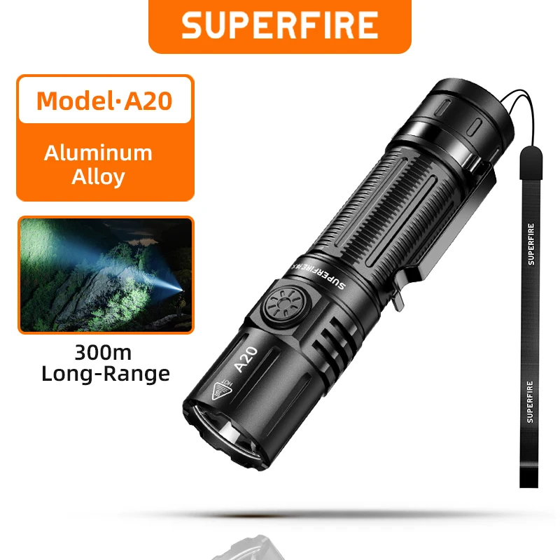 

SUPERFIRE A20 Tactical Flashlight 2000LM Powerful LED USB C Rechargeable Torch 21700 with Memory Function, SST40 Outdoor Light