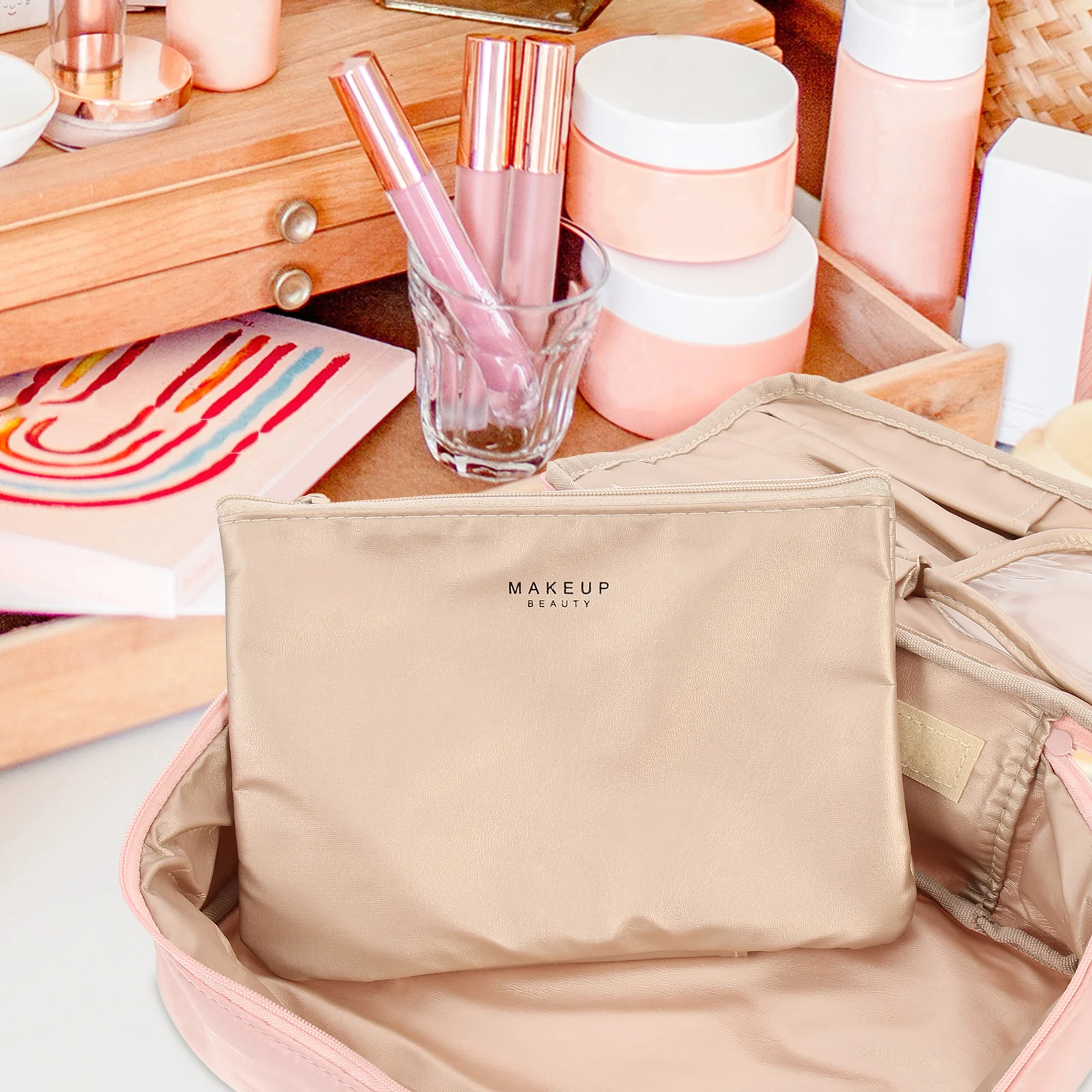 

1 Set Large Waterproof Bag For Women Durable Travel Makeup Organizer With Smooth Zipper Portable Wash Pouch For Daily