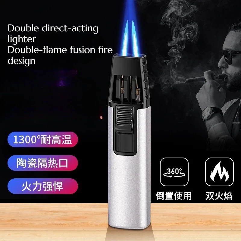 

NEW High-power Portable Inflatable Small Spray Gun Double Flame Windproof Lighter Cigarette Accessories Gift