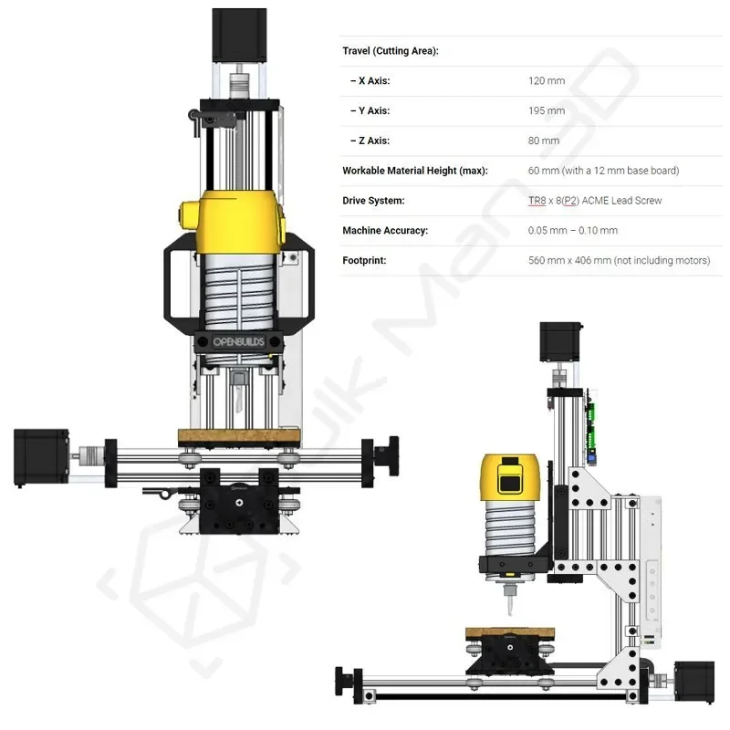 Kit meccanico per macchina CNC MiniMill Kit telaio per incisore per fresatura fai-da-te a 3 assi con motori passo-passo Nema23 da 1,26 Nm