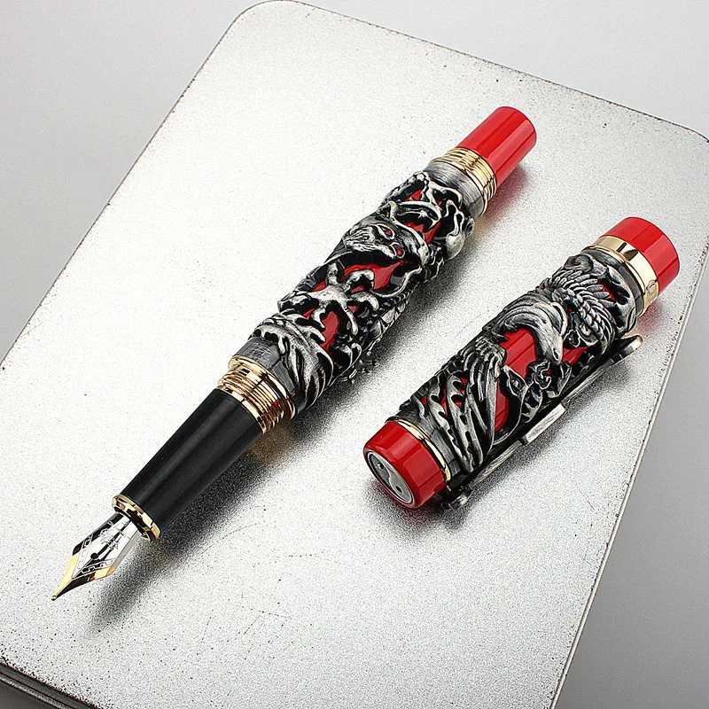 Luxury Jinhao Metal Carving Embossing Dragon And Phoenix 0.5MM Nib Heavy Fountain Pen school teacher gift Office School INK PEN