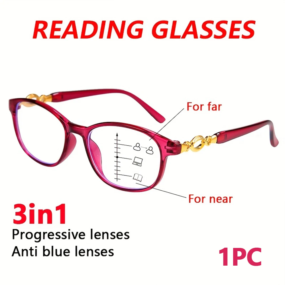 3-in-1 Progressive Multifokal-Lesebrille für Damen, modische Computer-Presbyopie-Brille, einfach für Fern- und Nahsicht geeignet.