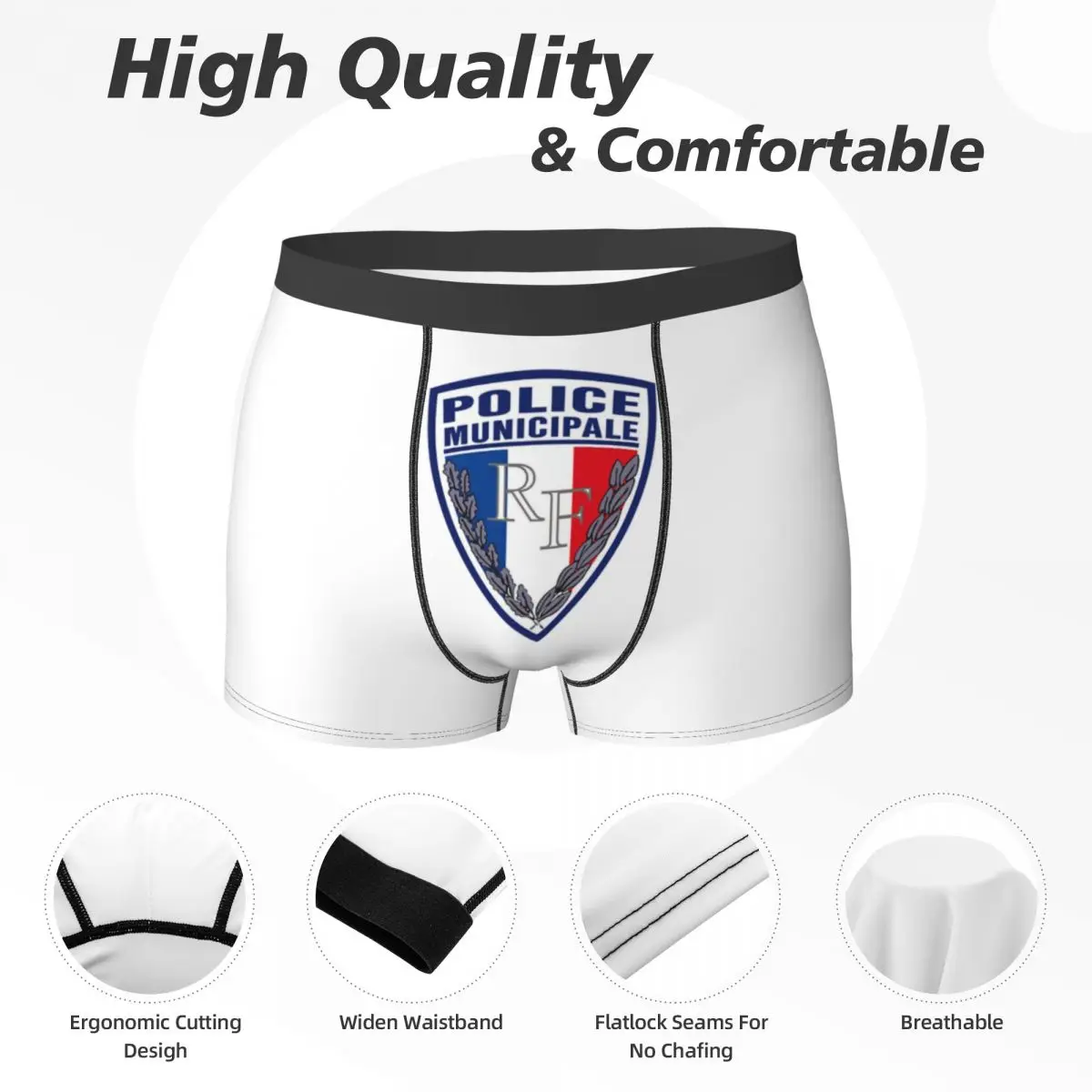 Boxer Underpants Shorts French Municipal Police Insignia Panties Men Soft Underwear for Homme Man Boyfriend Gift