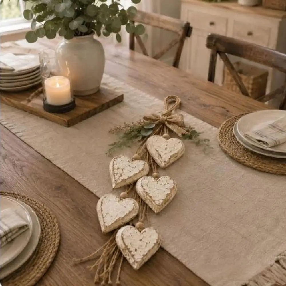 Elegant Heart Shaped Wall Decor Wooden Hanging Ornament Rustic Aesthetic Home Accents For Living Room Bedroom Wall