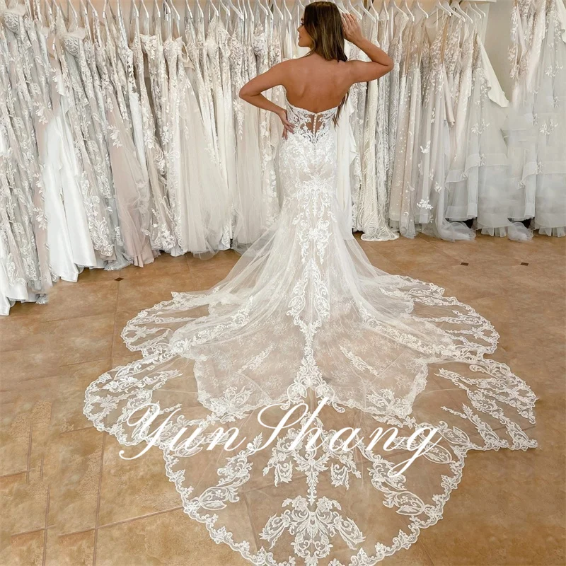 Yunshang-Vestidos De Novia De sirena De lujo para mujer, espalda abierta De encaje con traje De Novia, escote corazón sin tirantes, tren De corte, 2024