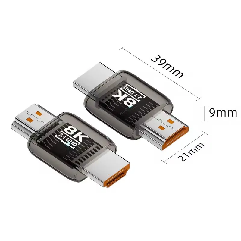 HDMI Male to HDMI 2.1 Male UHD Extension Adapter Extender Transparent with Smart LED Light Support 8K 60hz HDTV