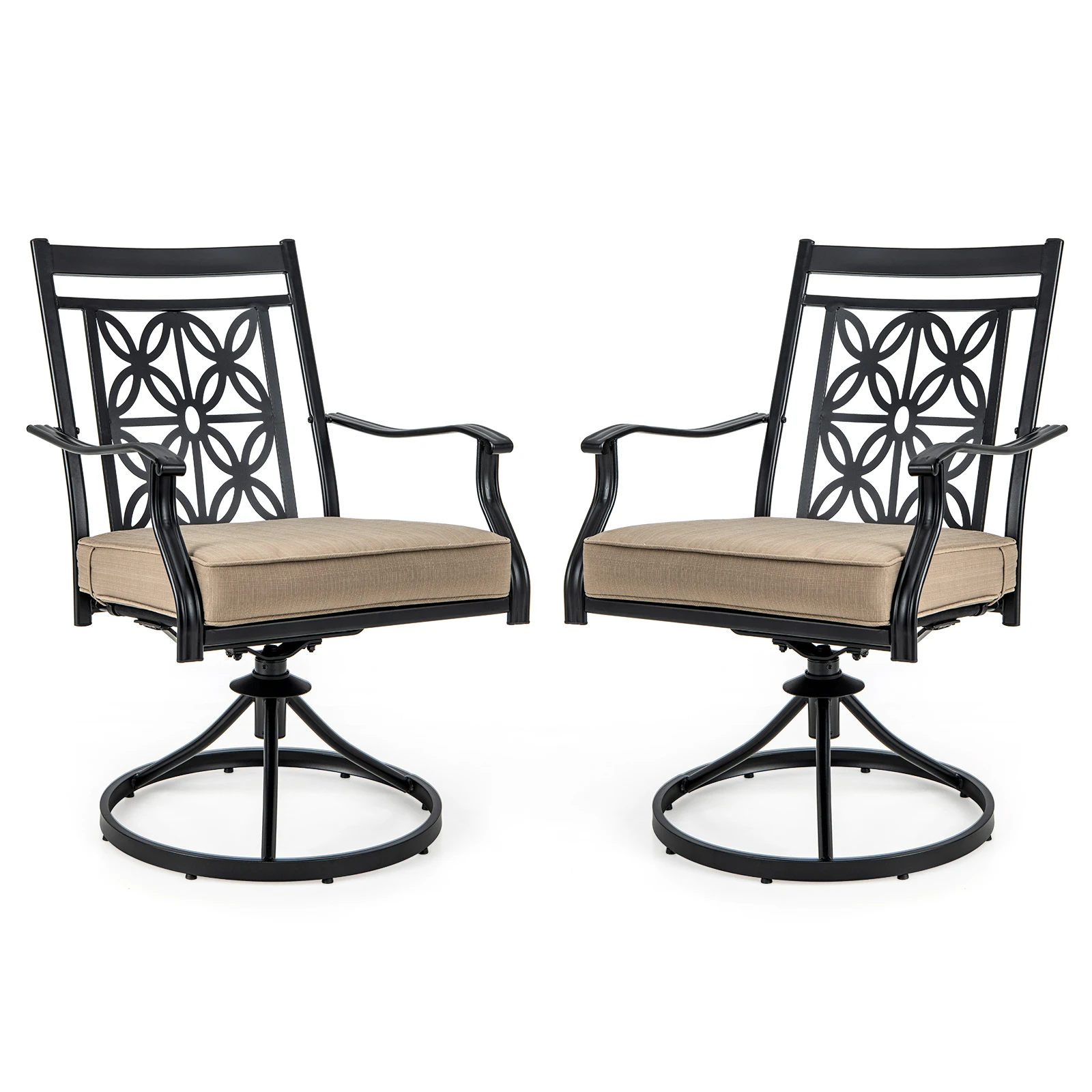 Patio Swivel Chair 2 PCS Outdoor Bistro Dining Chair Blossom Pattern Backrest